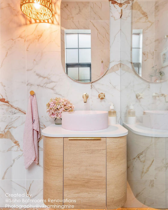Bondi 600mm Wall Hung Curve Vanity Natural Oak - BO600N