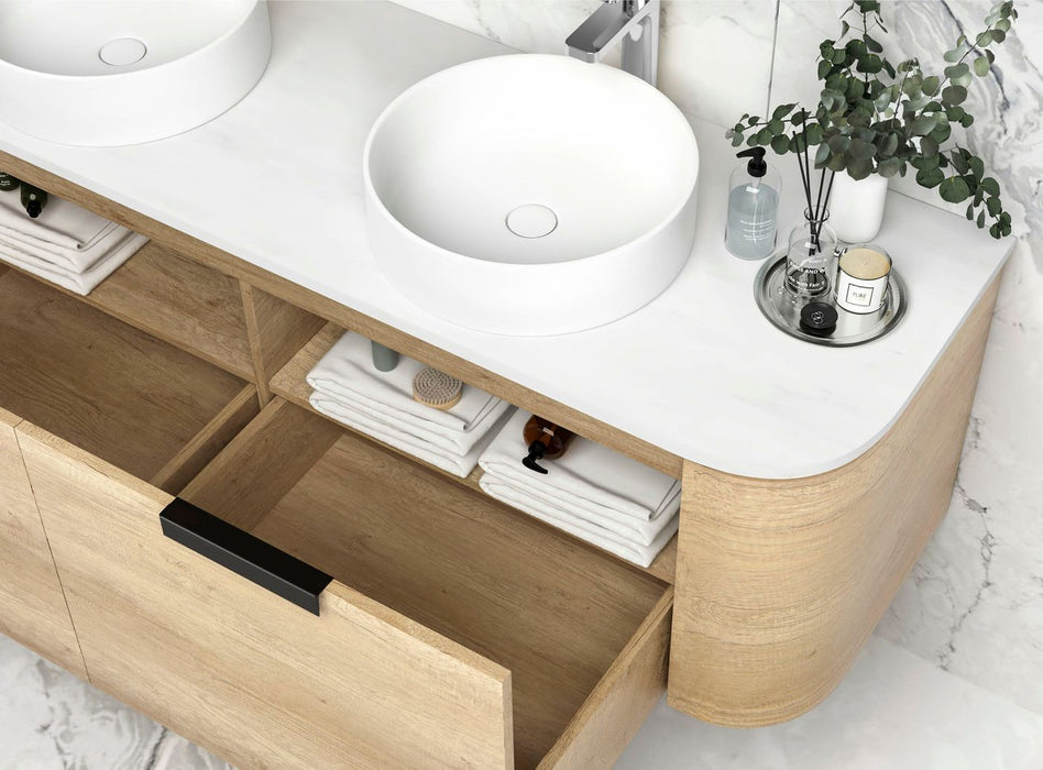 Bondi 1500mm Wall Hung Curve Vanity Natural Oak - BO1500N