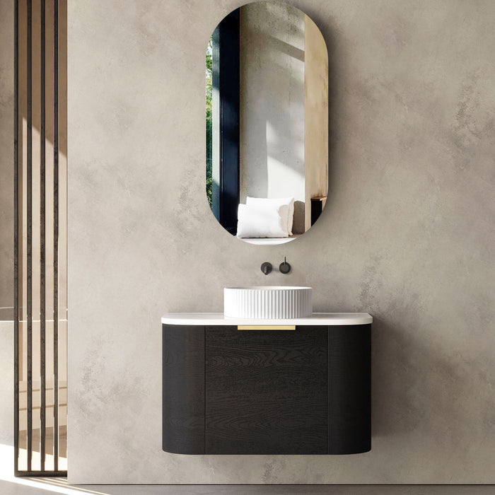 Bondi 750mm Wall Hung Curve Vanity Black Oak - BO750B