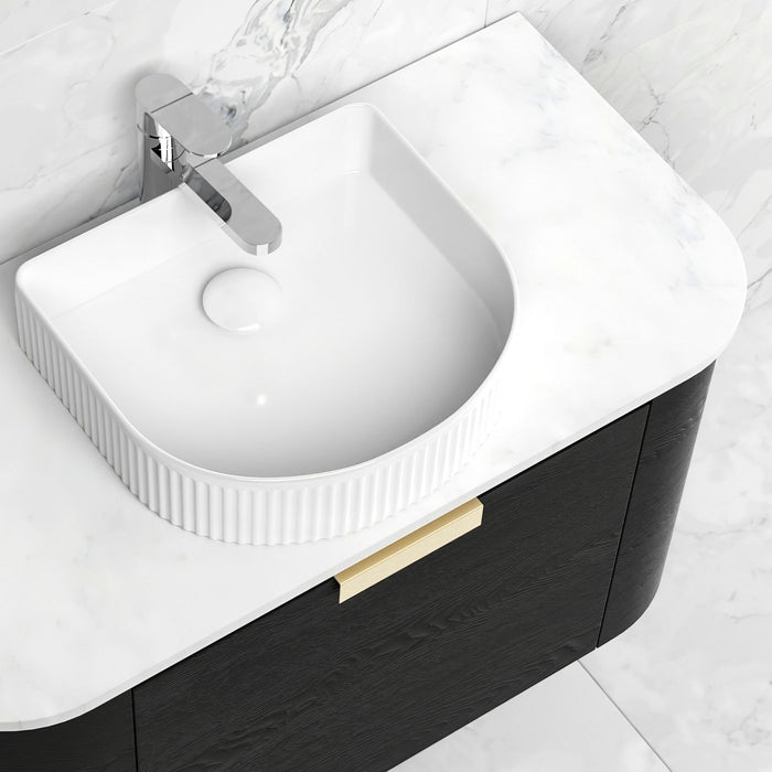 Bondi 750mm Wall Hung Curve Vanity Black Oak - BO750B