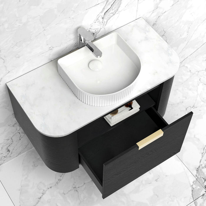 Bondi 750mm Wall Hung Curve Vanity Black Oak - BO750B