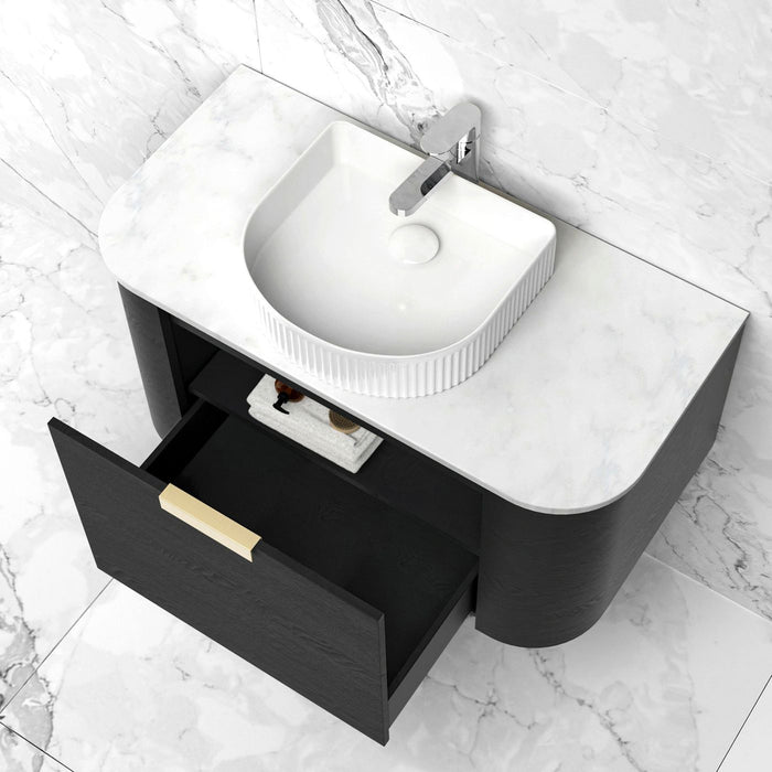 Bondi 900mm Wall Hung Curve Vanity Black Oak - BO900B