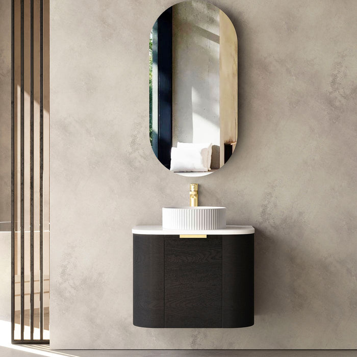 Bondi 600mm Wall Hung Curve Vanity Black Oak - BO600B