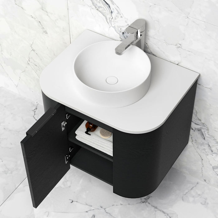 Bondi 600mm Wall Hung Curve Vanity Black Oak - BO600B