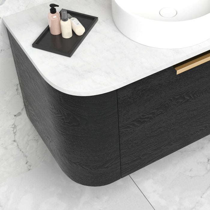 Bondi 600mm Wall Hung Curve Vanity Black Oak - BO600B