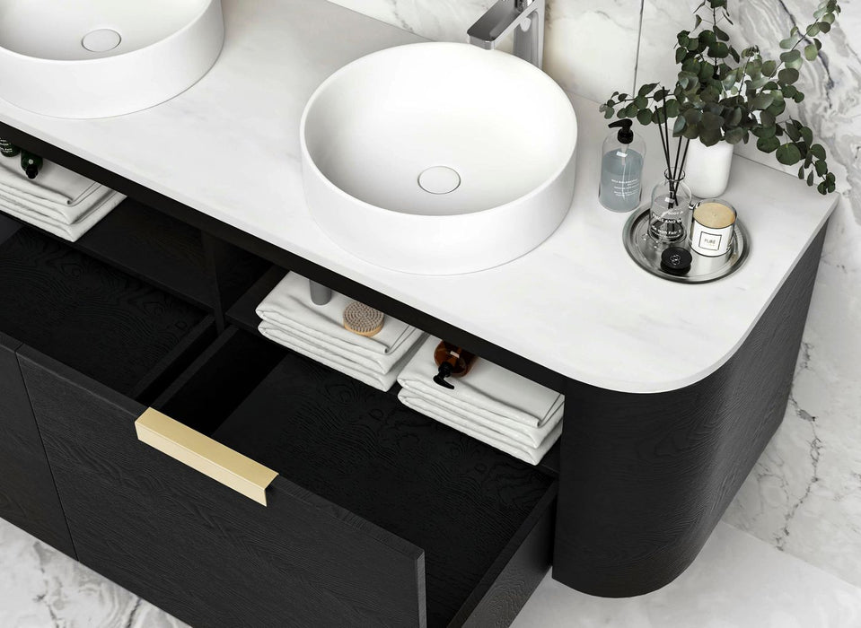 Bondi 1500mm Wall Hung Curve Vanity Black Oak - BO1500B