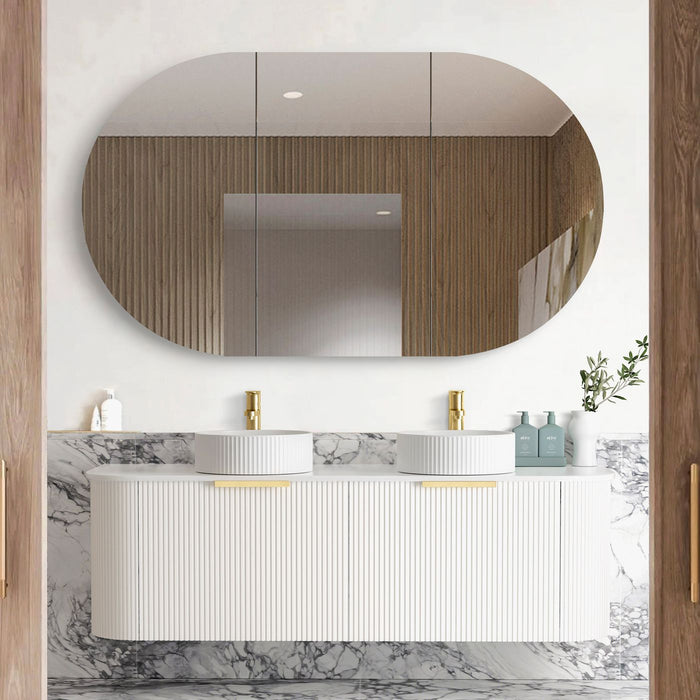 Bondi Fluted 1500mm Wall Hung Curve Vanity Matte White - BO1500W