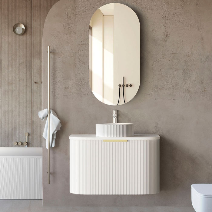 Bondi Fluted 750mm Wall Hung Curve Vanity Matte White - BO750W