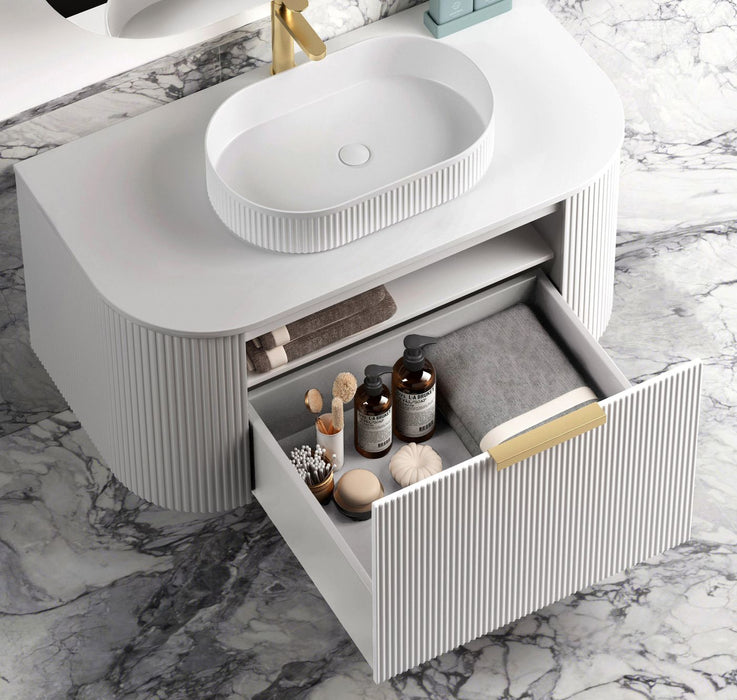Bondi Fluted 750mm Wall Hung Curve Vanity Matte White - BO750W