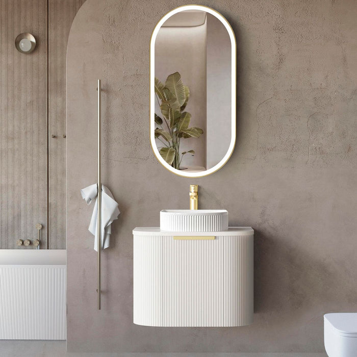 Bondi Fluted 600mm Wall Hung Curve Vanity Matte White - BO600W