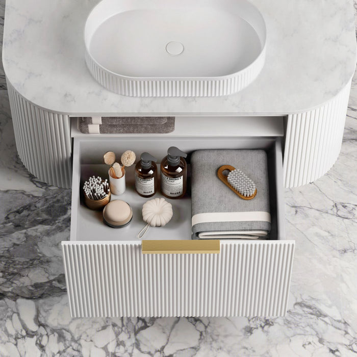 Bondi Fluted 900mm Wall Hung Curve Vanity Matte White - BO900W