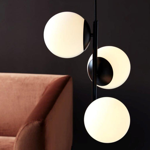 Buy Pendant Lights Australia Lilly 3 Light Pedant Black & Opal White - 48603003