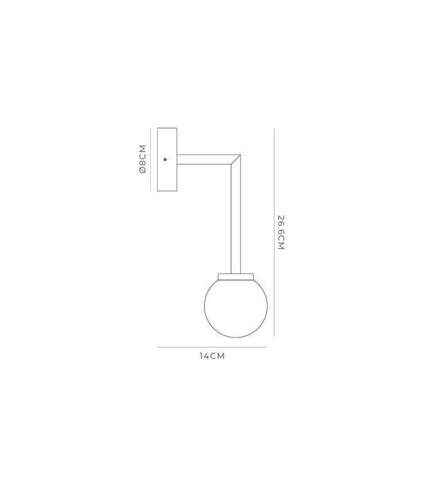 Orb 80mm Aluminium Dome Long Arm Wall Light White - LR.i01.54B.WH + LR.A03.S.WH
