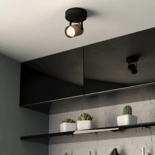 Buy Spotlights Australia Cayuca Spotlight 1 Light Black Steel Brown Wood 4000K - 900436N