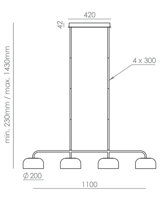 Iman 4 Light LED Linear Pendant Light Matte Black - ARO.C1316/4/NEG