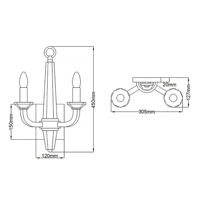 Ascher 2 Light Wall Light Polished Nickel - QN-ASCHER2