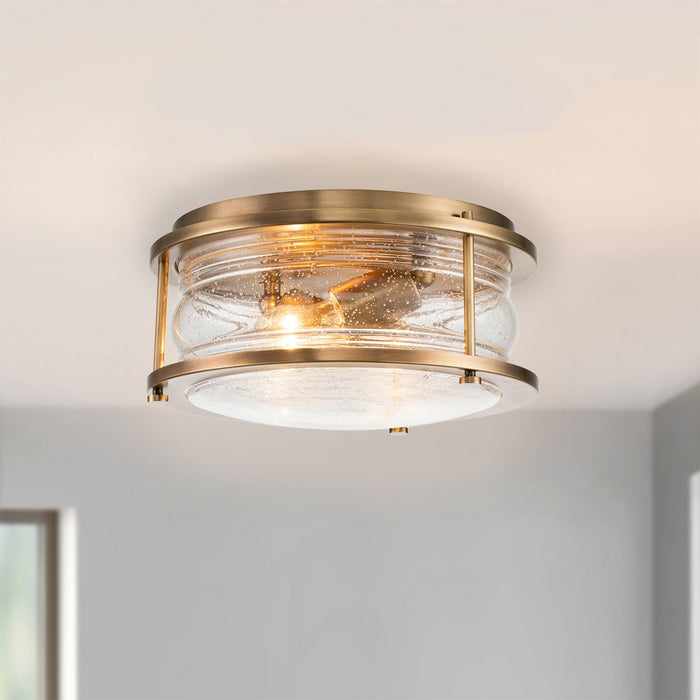Ashland Bay Ceiling Flush 2 Light Natural Brass & Clear - QN-ASHLANDBAY-F-NBR-BATH