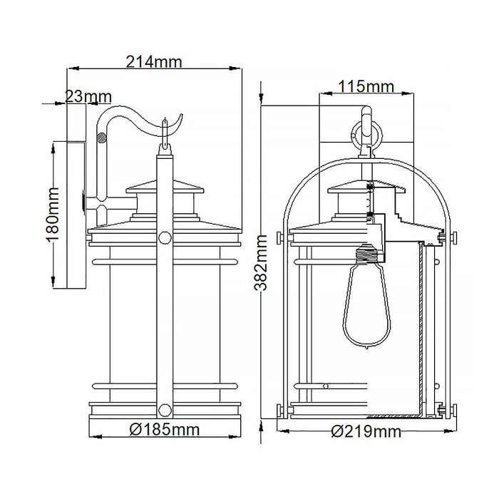 Booker Medium Wall Light Lantern Industrial Aluminium & Clear - QN-BOOKER-M-IA