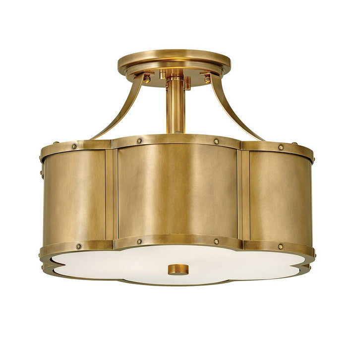 Chance Semi-Flush Light Heritage Brass & Opal - QN-CHANCE-SF-S-HB