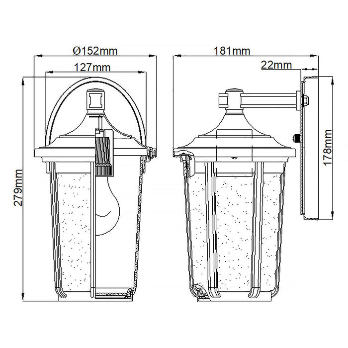 Fairfield Medium Wall Light Lantern Black & Clear - QN-FAIRFIELD-M-BK
