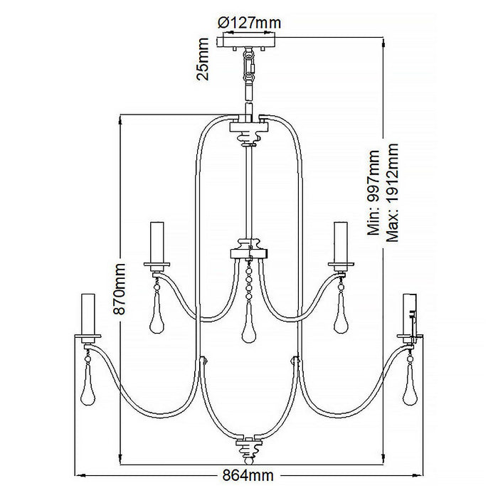 Karlee 9 Light Pendant Classic Pewter - QN-KARLEE9