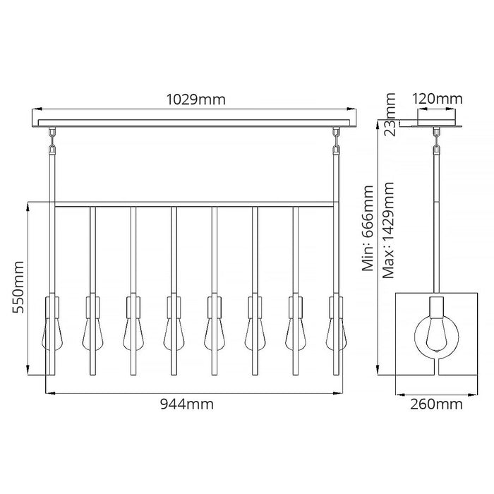 Ludlow 8 Light Pendant Brushed Graphite - QN-LUDLOW8-GR
