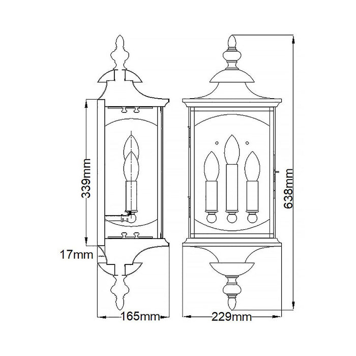 Market Square 3 Light Wall Lantern Oil Rubbed Bronze & Clear - QN-MARKET-SQUARE-L
