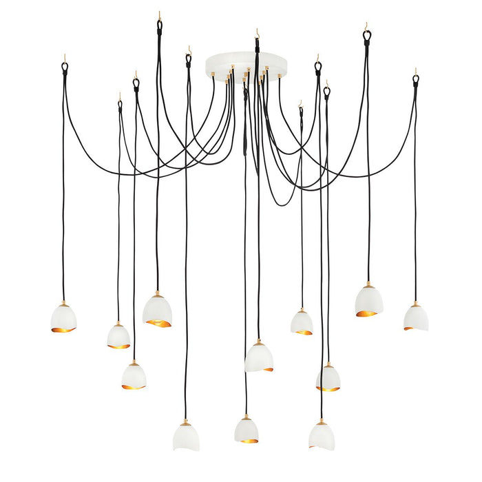 Nula 12 Light Large Pendant Shell White & Luxe Gold - QN-NULA-12P