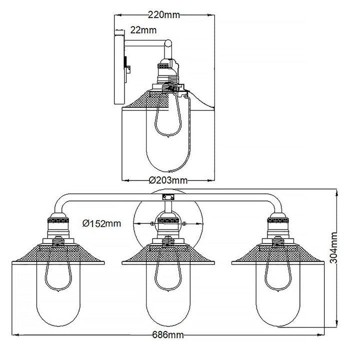Rigby Vanity 3 Light Polished Chrome - QN-RIGBY3-BATH-PC