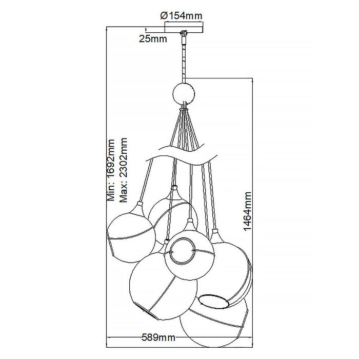 Skye 6 Light Pendant Heritage Brass or Clear - QN-SKYE-6P