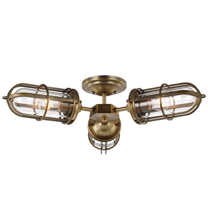Urban Restoration 3 Light Semi Flush Mount Light Dark Antique Brass & Clear - QN-URBANREST-3SF