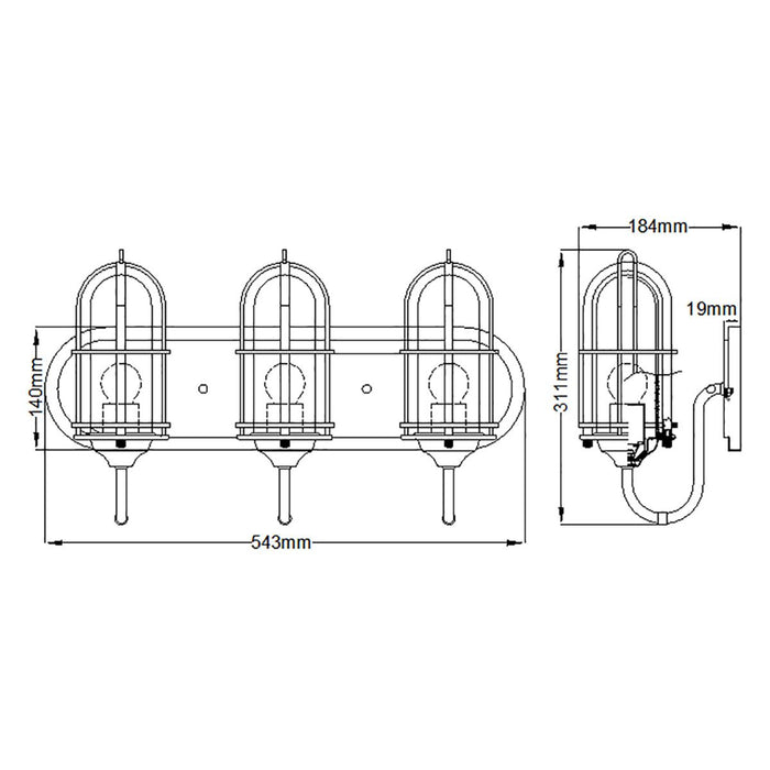 Urban Restoration 3 Light Wall Light Dark Antique Brass & Clear - QN-URBANREST3