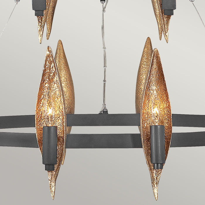 Willow 18 Light Chandelier Carbon Black with Deluxe Gold - QN-WILLOW18-CBK