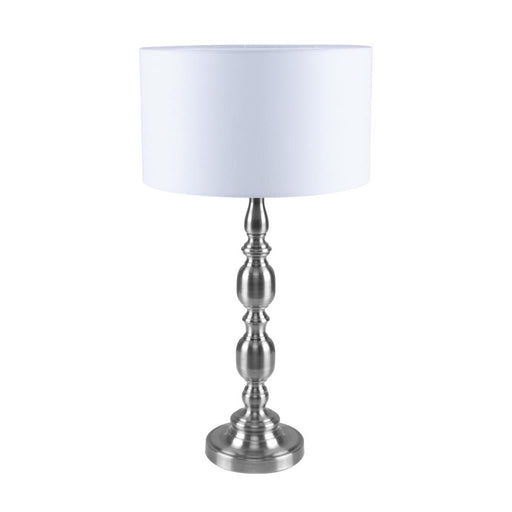 Buy Table Lamps Australia Sandra Table Lamp Satin Chrome White Fabric - 22546